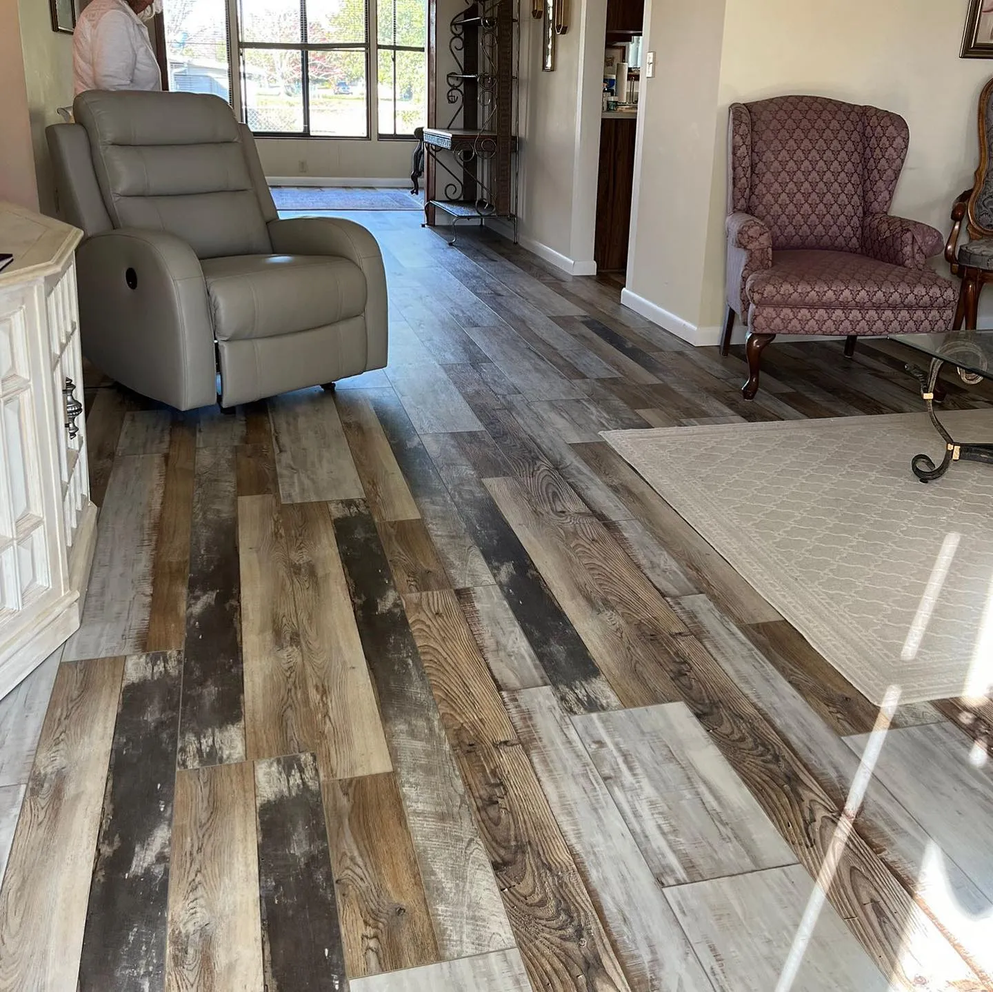 Rustic engineered wood flooring in a living room