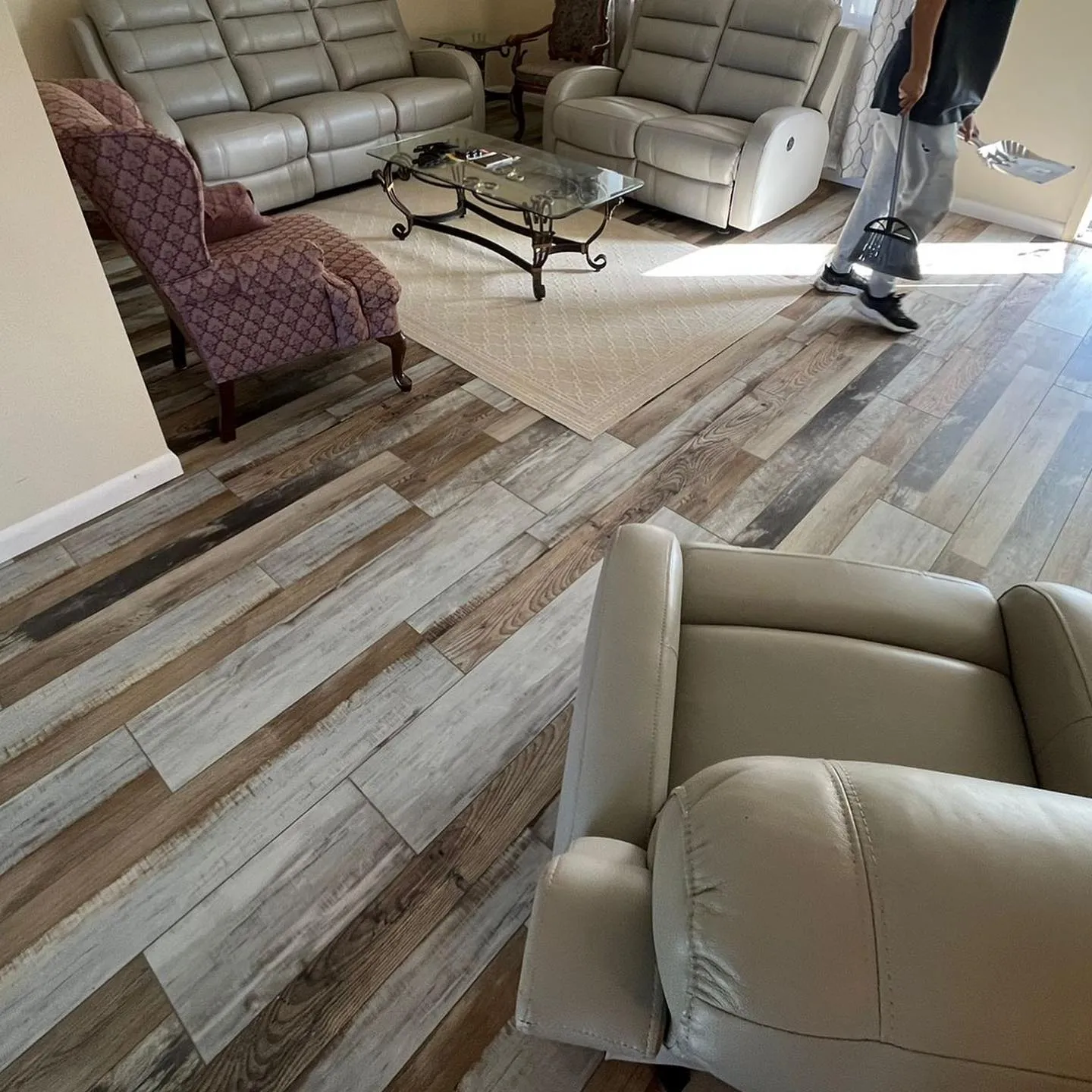 Decorative laminate flooring in a furnished living area