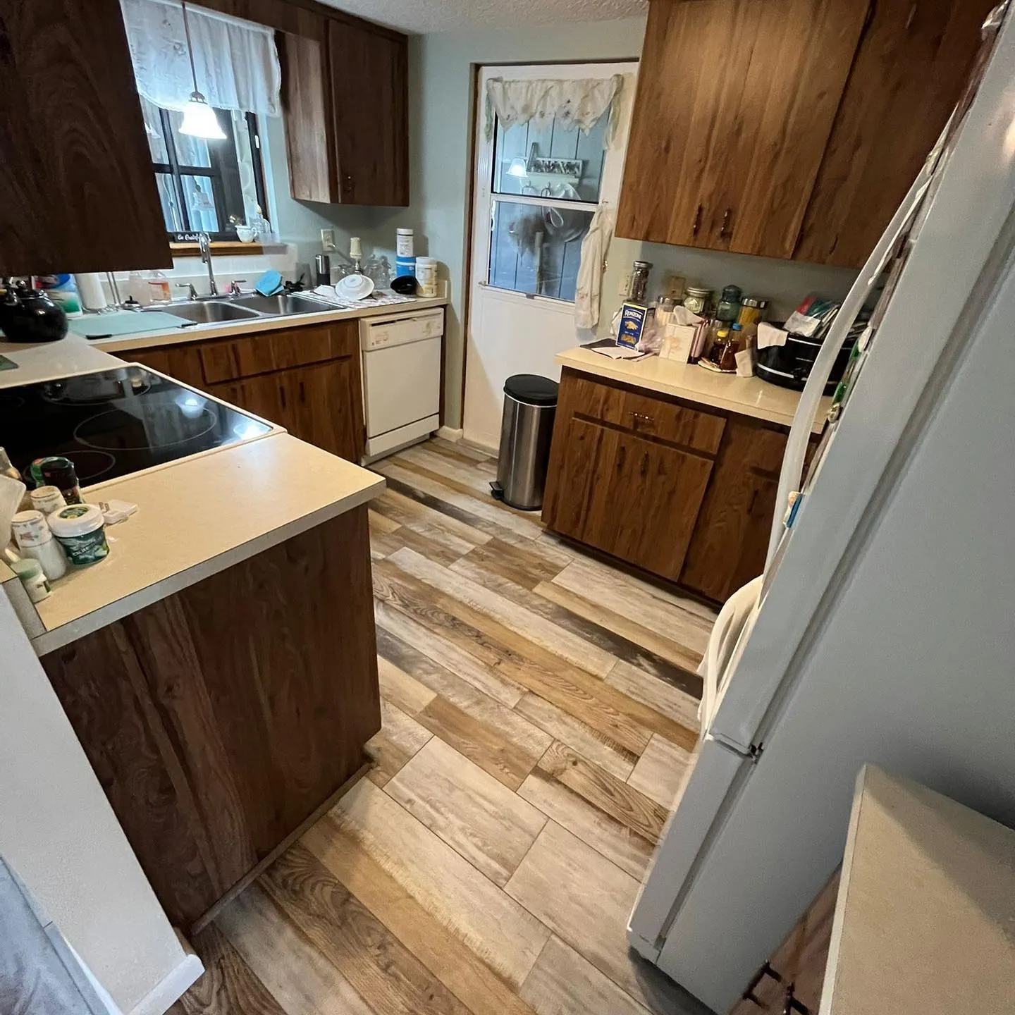Wood-look tile flooring in a kitchen